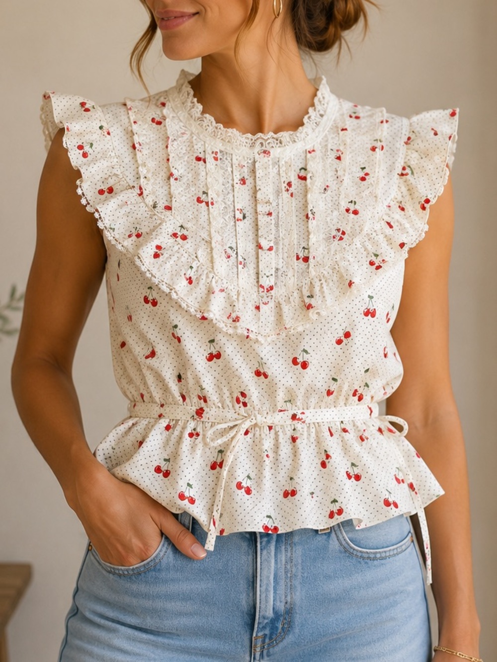 MARC JACOBS Ivory Cherry Victorian Top – Size S / 2
